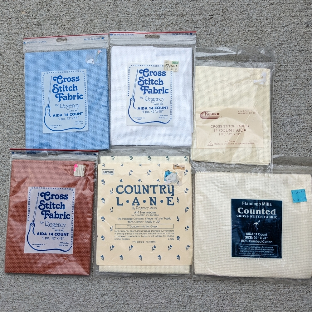 Counted cross stitch fabric packs lot Country Lane Regency Flamingo Mills